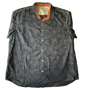 Cypress Club Men Button Up Shirt XL Gray Floral Short Sleeve Contrast Stitches